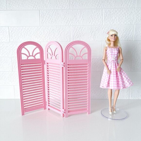 3-Panel Pink Privacy Screen Doll 1:6 Scale Furniture 12” Barbie Integrity Blythe - Picture 1 of 3